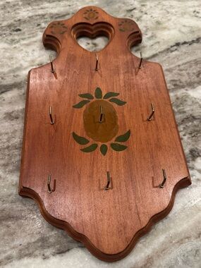 Vintage Wooden Wall-Mounted Spoon Rack / Display Shelf – Hand-Painted Folk Art